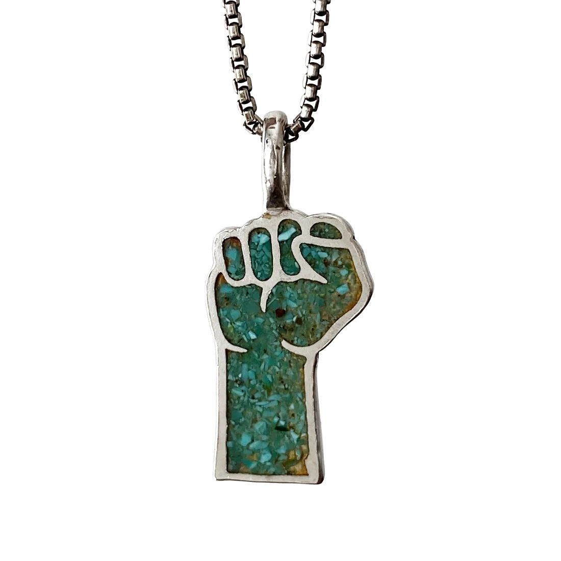 Turquoise Inlay Solidarity Fist Pendant