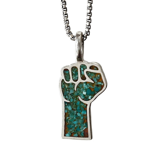 Turquoise Inlay Solidarity Fist Pendant