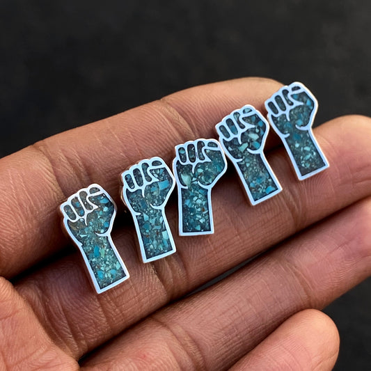 Turquoise Inlay Solidarity Fist Lapel Pin